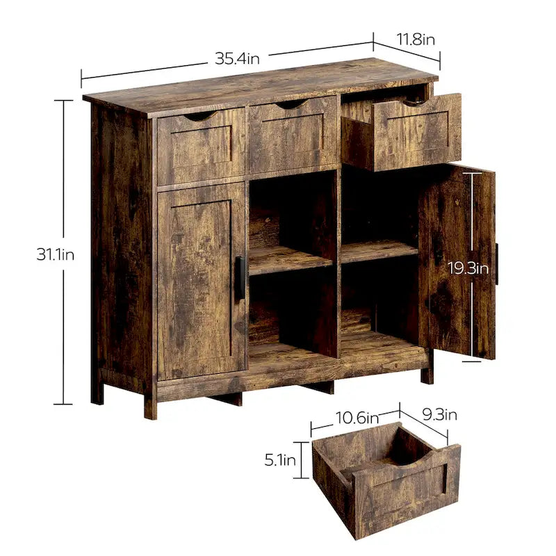 Meubles de rangement, meuble bas en bois, avec tiroirs et étagères, meuble d'appoint pour salon, chambre, salle de bain