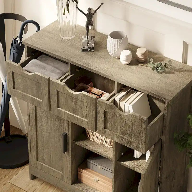 Meubles de rangement, meuble bas en bois, avec tiroirs et étagères, meuble d'appoint pour salon, chambre, salle de bain