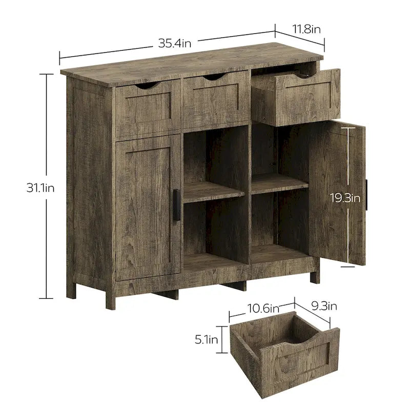 Meubles de rangement, meuble bas en bois, avec tiroirs et étagères, meuble d'appoint pour salon, chambre, salle de bain