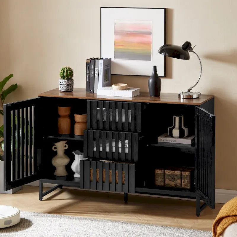 Modern Storage Cabinet with 3 Drawer and 4 Shelves for Living Room, Bedroom