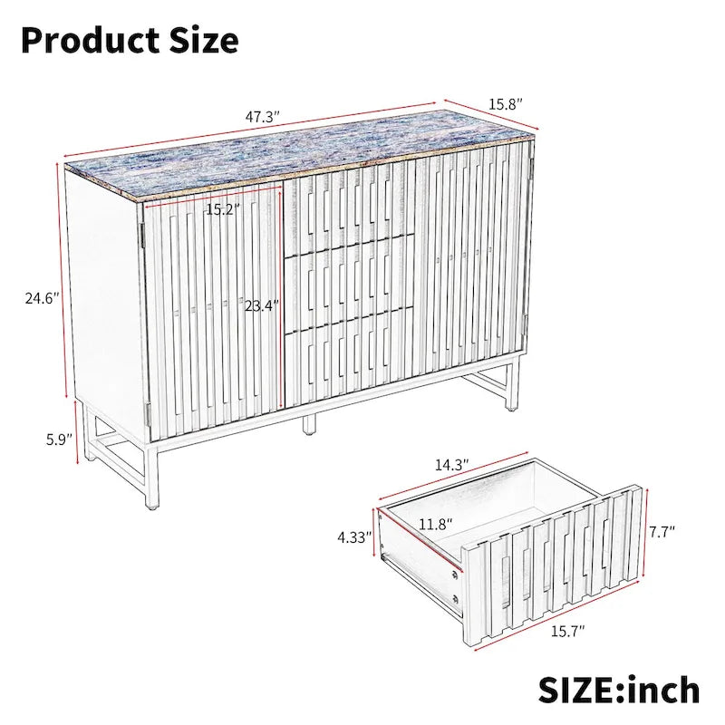 Modern Storage Cabinet with 3 Drawer and 4 Shelves for Living Room, Bedroom