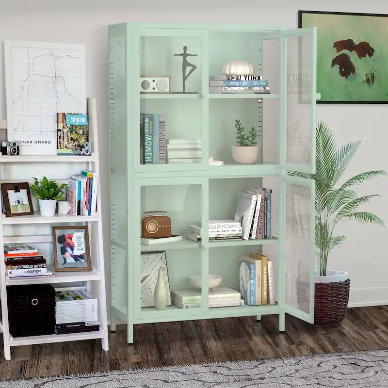 Four Glass Door Storage Cabinet with Adjustable Shelves