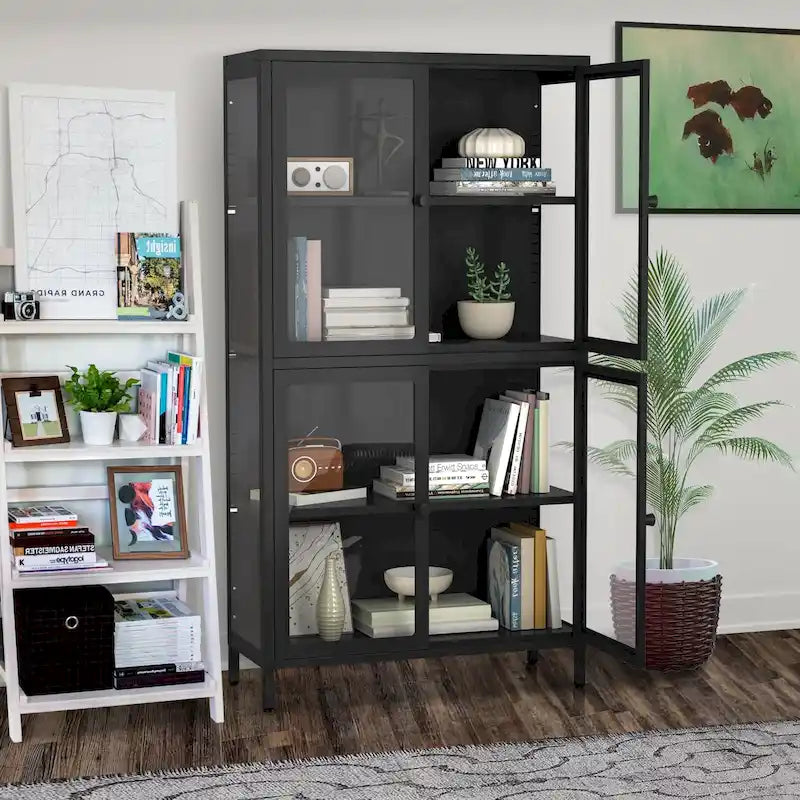 Four Glass Door Storage Cabinet with Adjustable Shelves