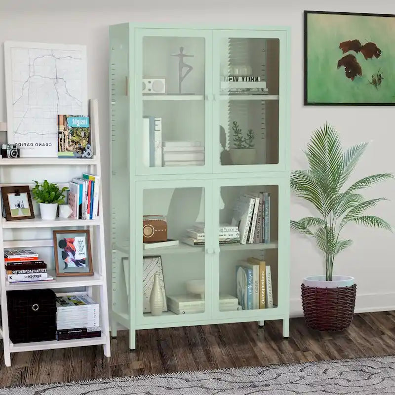 Four Glass Door Storage Cabinet with Adjustable Shelves