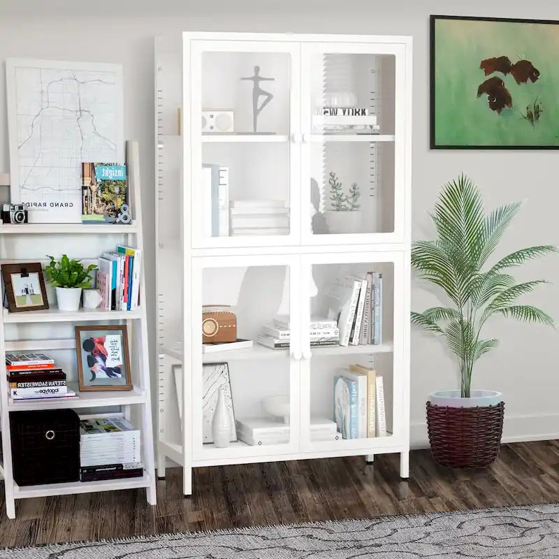 Four Glass Door Storage Cabinet with Adjustable Shelves