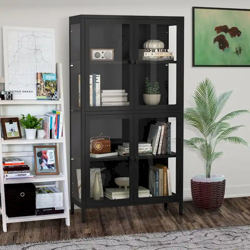 Four Glass Door Storage Cabinet with Adjustable Shelves