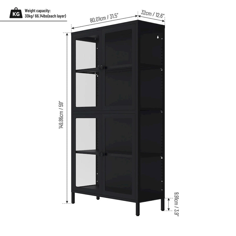 Four Glass Door Storage Cabinet with Adjustable Shelves