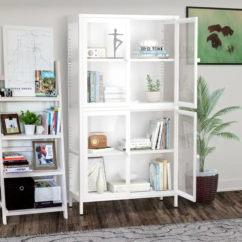 Four Glass Door Storage Cabinet with Adjustable Shelves