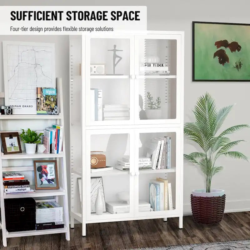 Four Glass Door Storage Cabinet with Adjustable Shelves