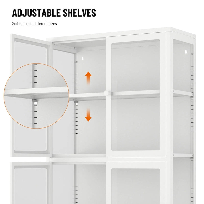 Four Glass Door Storage Cabinet with Adjustable Shelves
