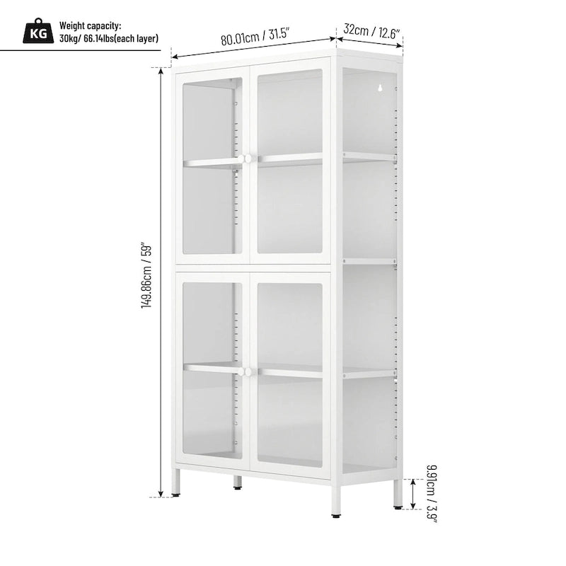 Four Glass Door Storage Cabinet with Adjustable Shelves