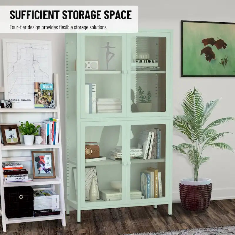 Four Glass Door Storage Cabinet with Adjustable Shelves