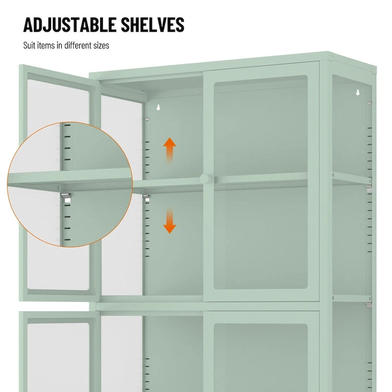 Four Glass Door Storage Cabinet with Adjustable Shelves