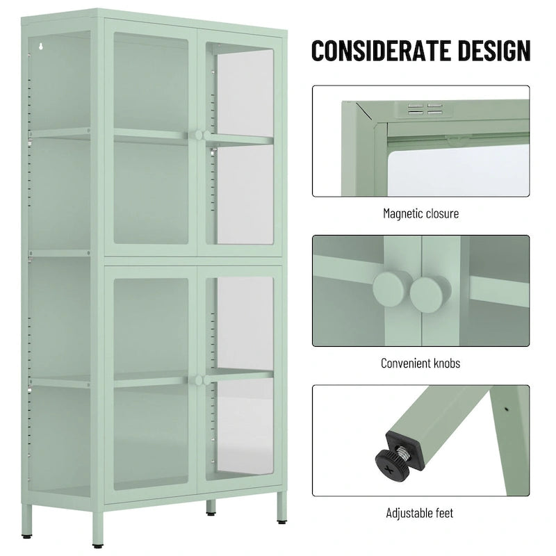 Four Glass Door Storage Cabinet with Adjustable Shelves
