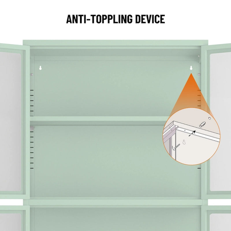 Four Glass Door Storage Cabinet with Adjustable Shelves