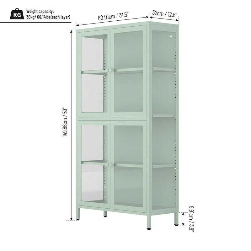 Four Glass Door Storage Cabinet with Adjustable Shelves