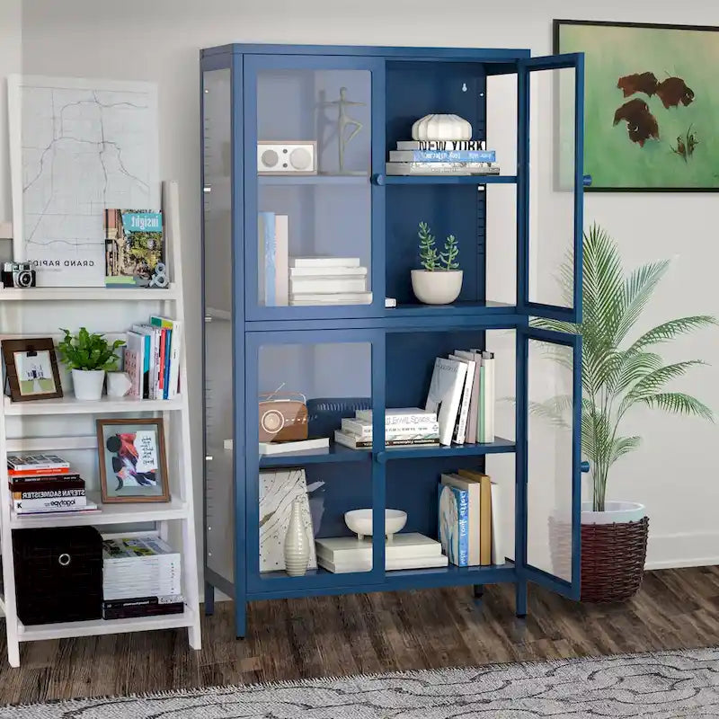 Four Glass Door Storage Cabinet with Adjustable Shelves