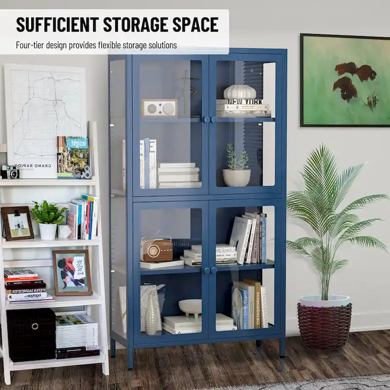 Four Glass Door Storage Cabinet with Adjustable Shelves
