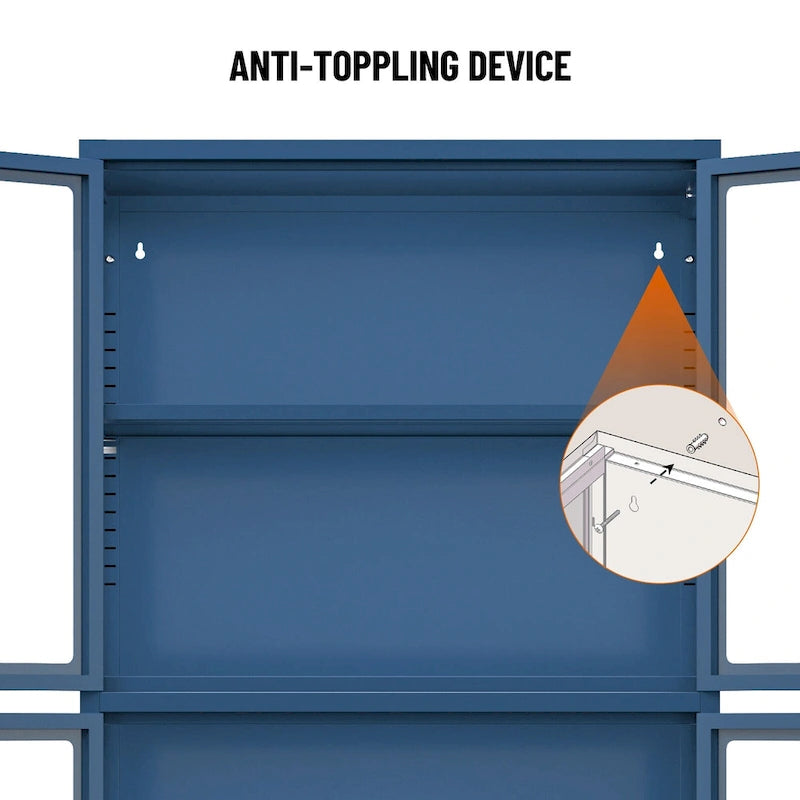 Four Glass Door Storage Cabinet with Adjustable Shelves