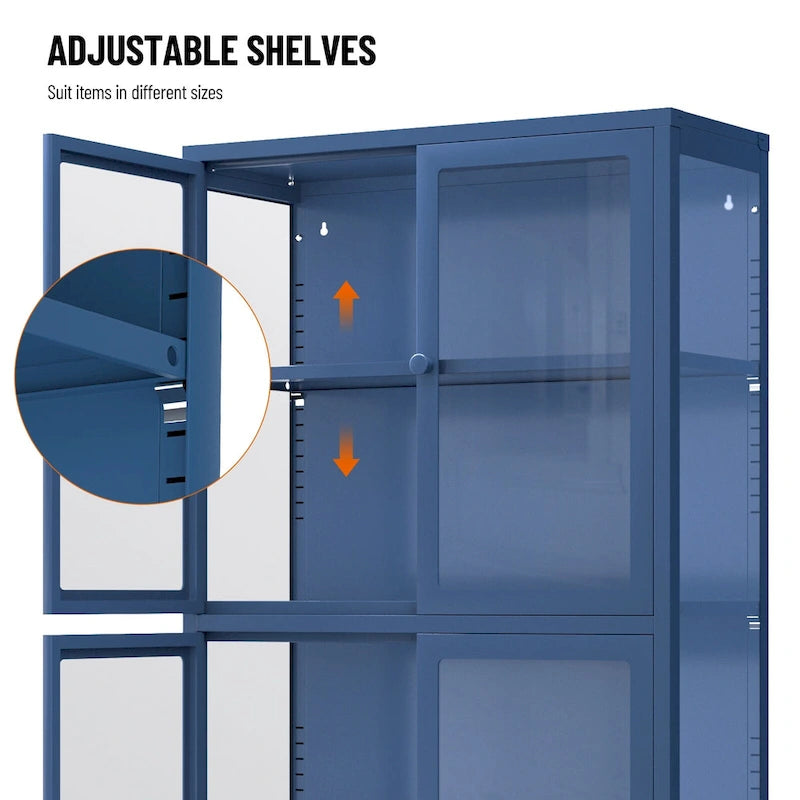 Four Glass Door Storage Cabinet with Adjustable Shelves