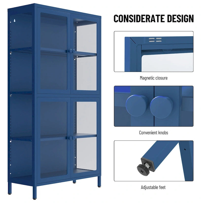 Four Glass Door Storage Cabinet with Adjustable Shelves