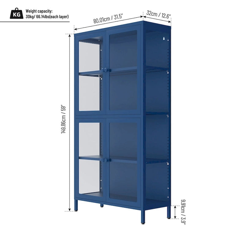 Four Glass Door Storage Cabinet with Adjustable Shelves