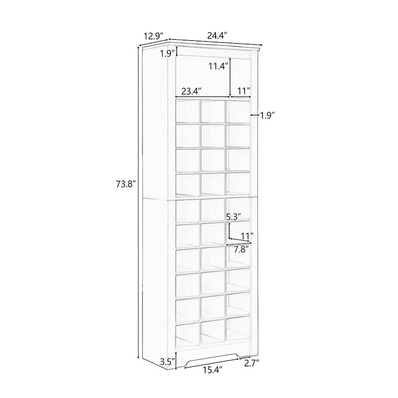 Modern Free Standing 30 Shoe Cubby Tall Cabinet