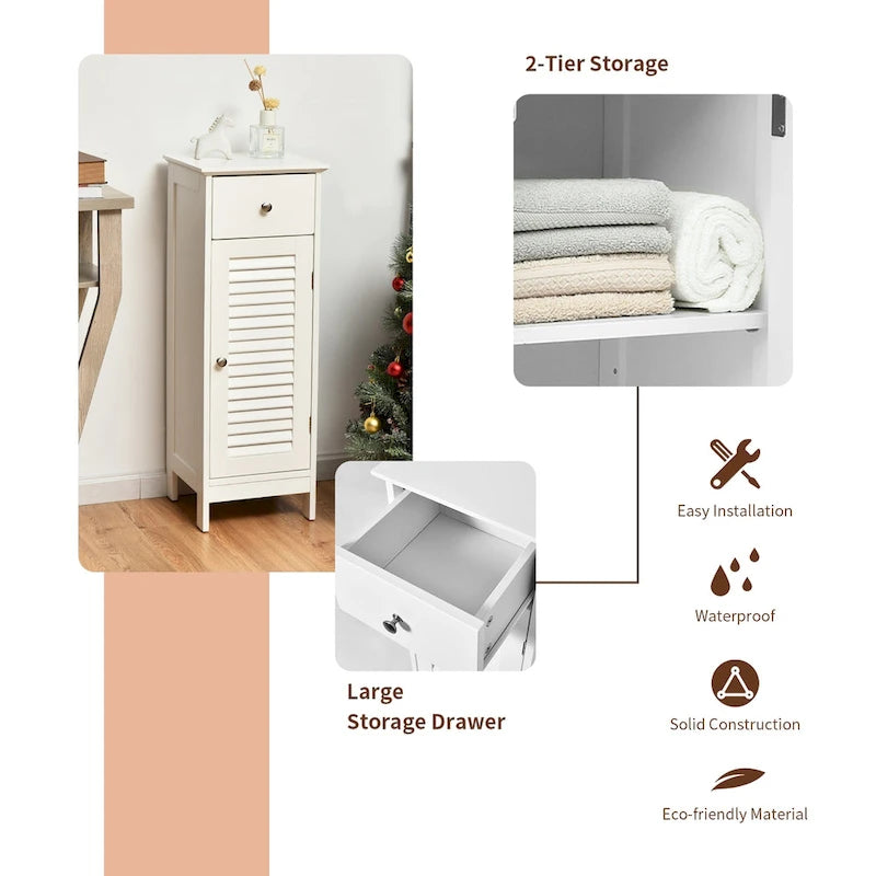 Meuble de rangement de salle de bain sur pied en bois avec porte persienne