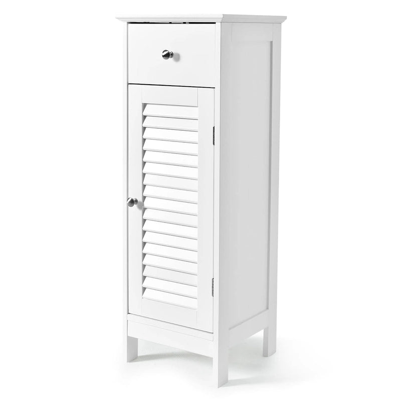 Meuble de rangement de salle de bain sur pied en bois avec porte persienne