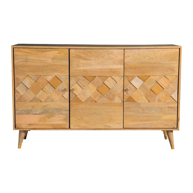 Austin Natural Checkered Pattern 3-door Accent Cabinet