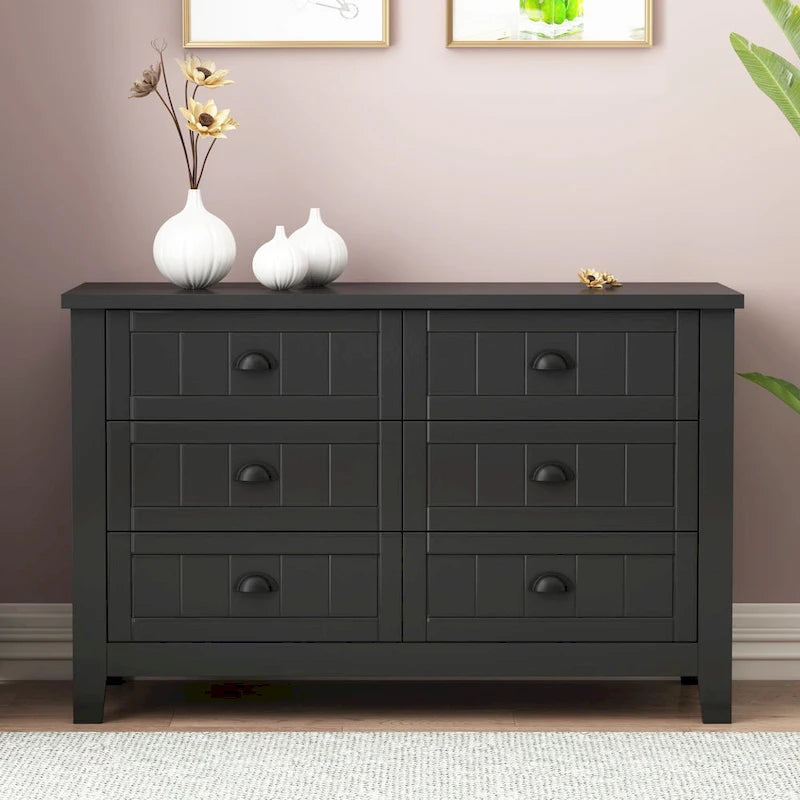 Modern Black Storage Solid Wood Retro Shell Handle Side Cabinet