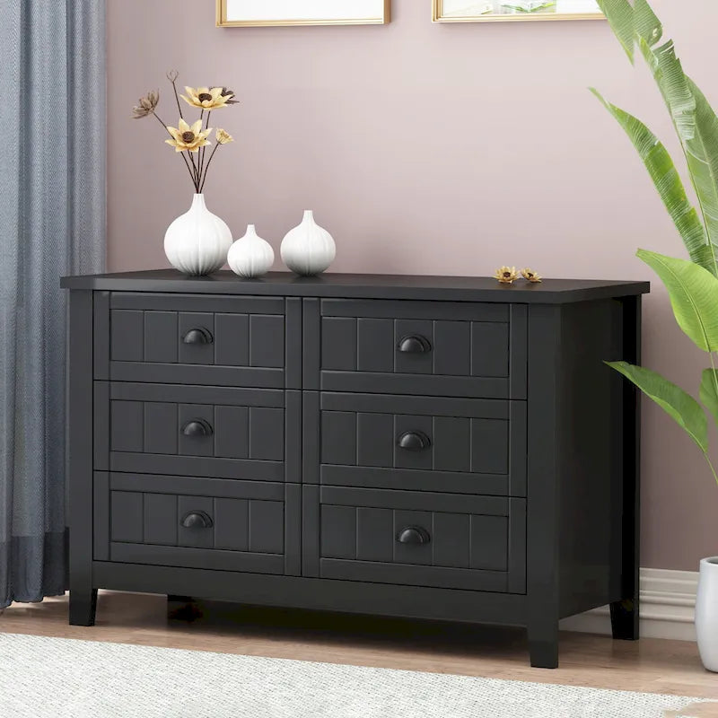 Modern Black Storage Solid Wood Retro Shell Handle Side Cabinet