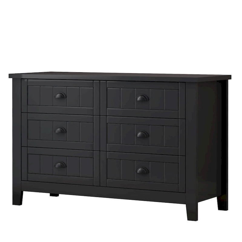 Modern Black Storage Solid Wood Retro Shell Handle Side Cabinet