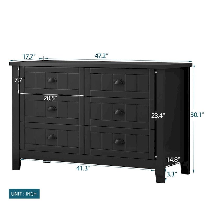 Modern Black Storage Solid Wood Retro Shell Handle Side Cabinet
