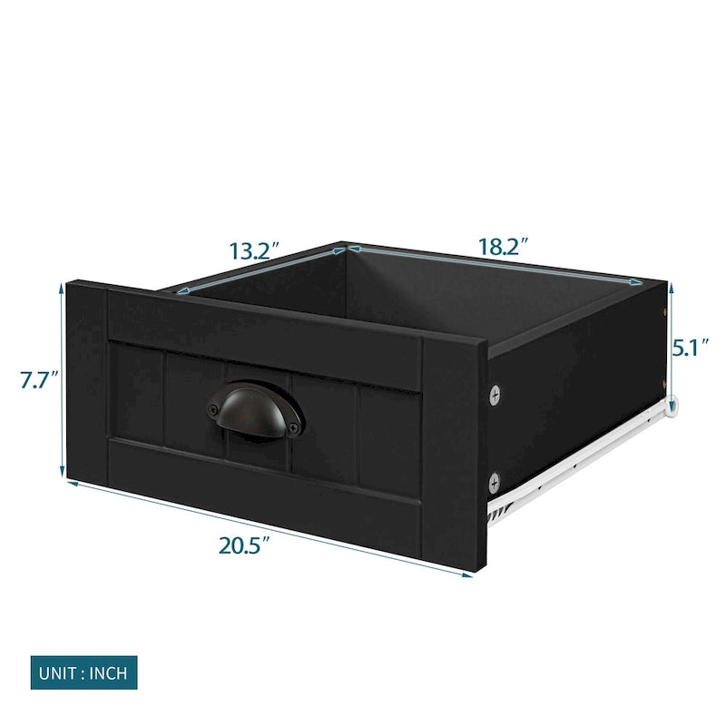 Modern Black Storage Solid Wood Retro Shell Handle Side Cabinet
