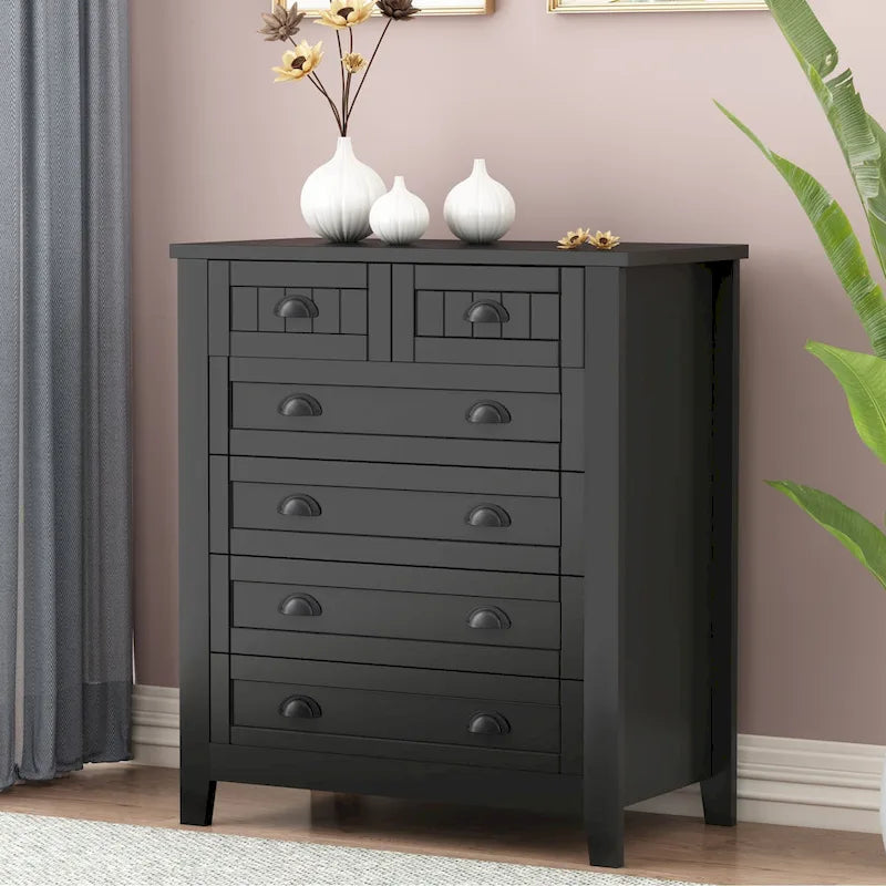 Modern Black Storage Solid Wood Retro Shell Handle Side Cabinet