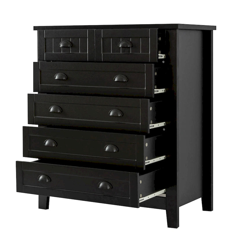 Modern Black Storage Solid Wood Retro Shell Handle Side Cabinet