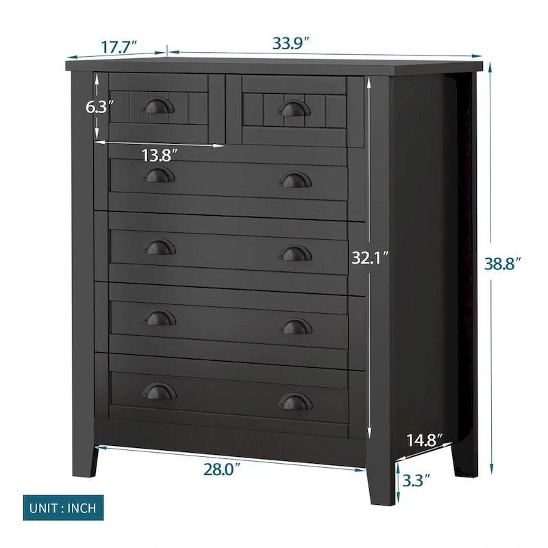 Modern Black Storage Solid Wood Retro Shell Handle Side Cabinet