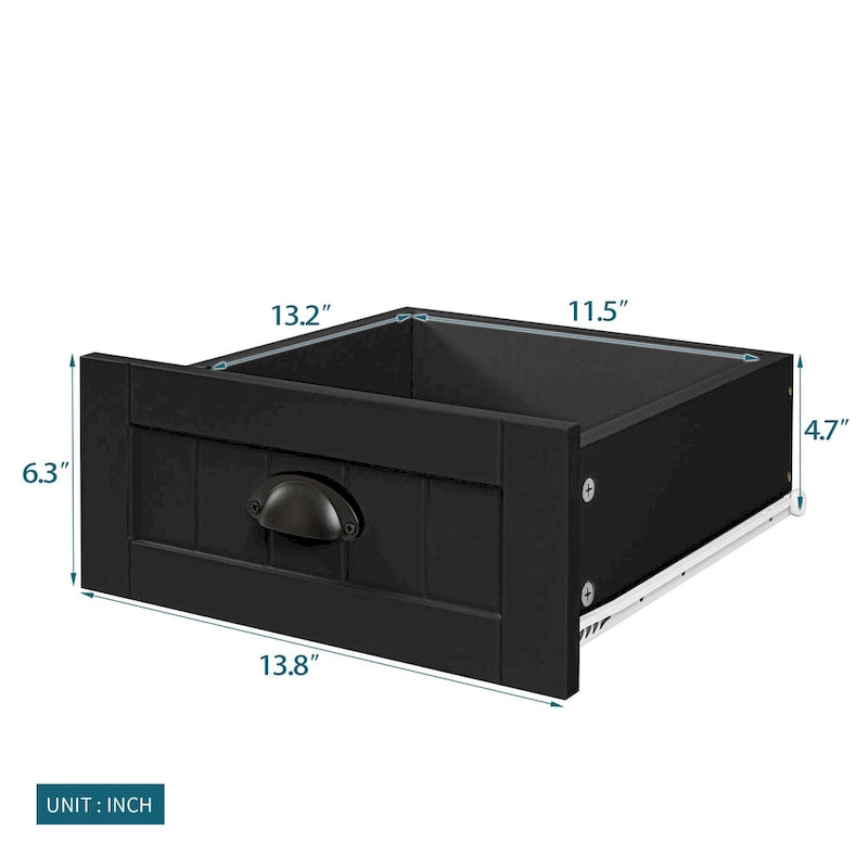 Modern Black Storage Solid Wood Retro Shell Handle Side Cabinet