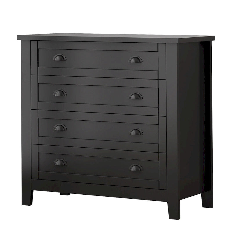 Modern Black Storage Solid Wood Retro Shell Handle Side Cabinet