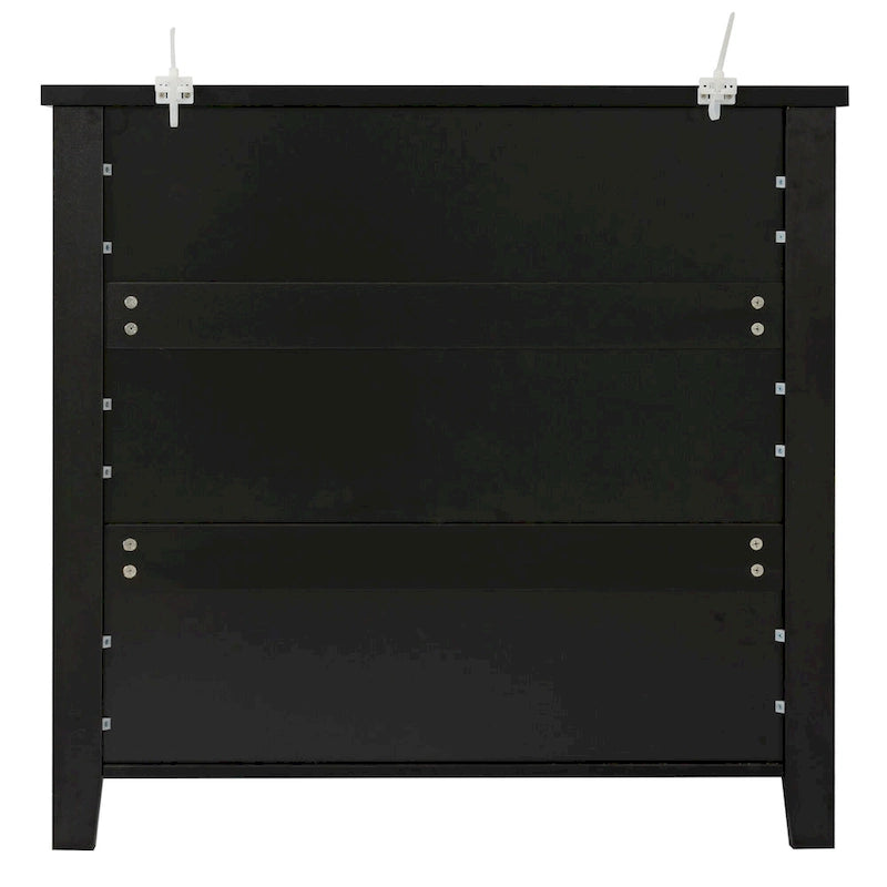 Modern Black Storage Solid Wood Retro Shell Handle Side Cabinet
