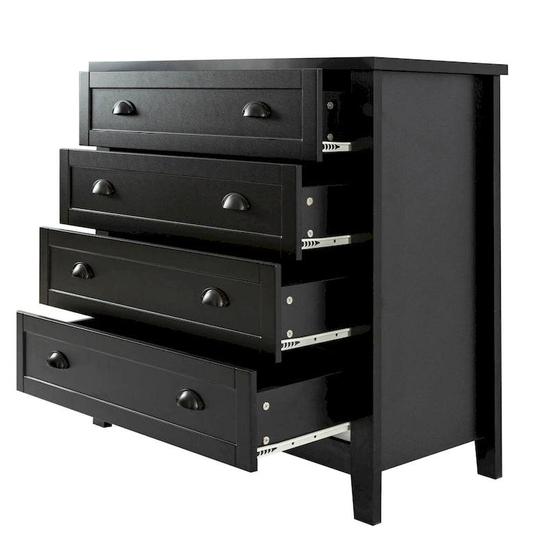 Modern Black Storage Solid Wood Retro Shell Handle Side Cabinet