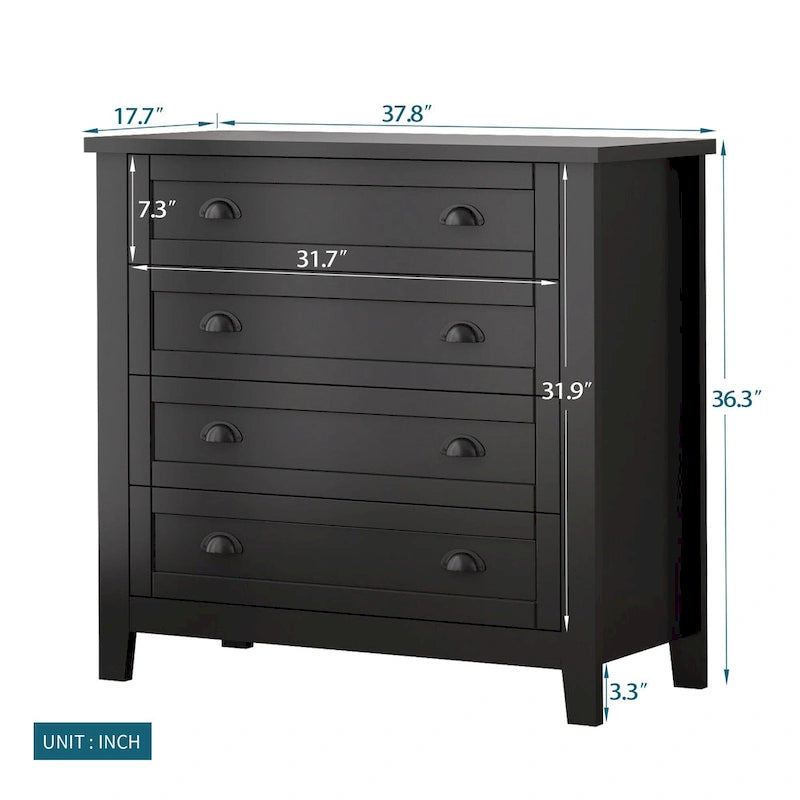Modern Black Storage Solid Wood Retro Shell Handle Side Cabinet