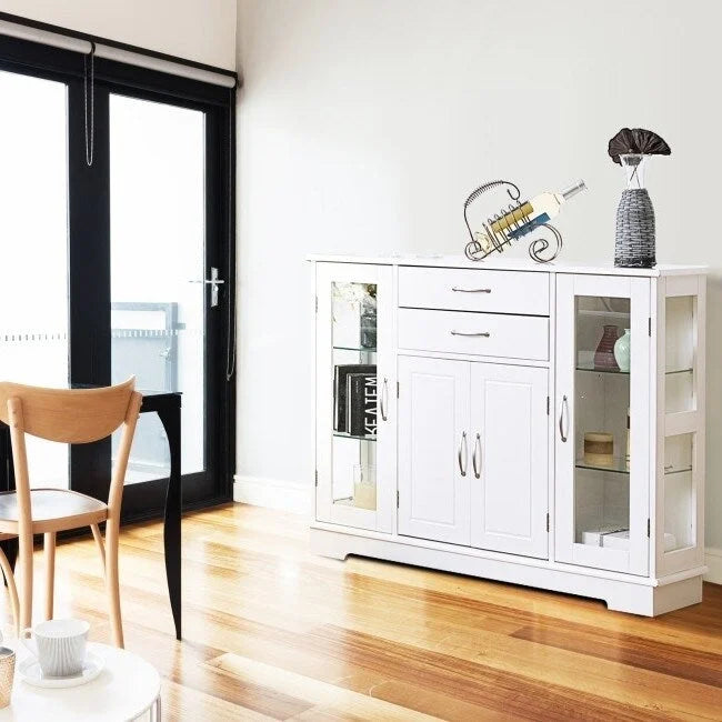 Buffet bas en bois avec portes vitrées – 107 cm (L) x 29 cm (l) x 81 cm (H)