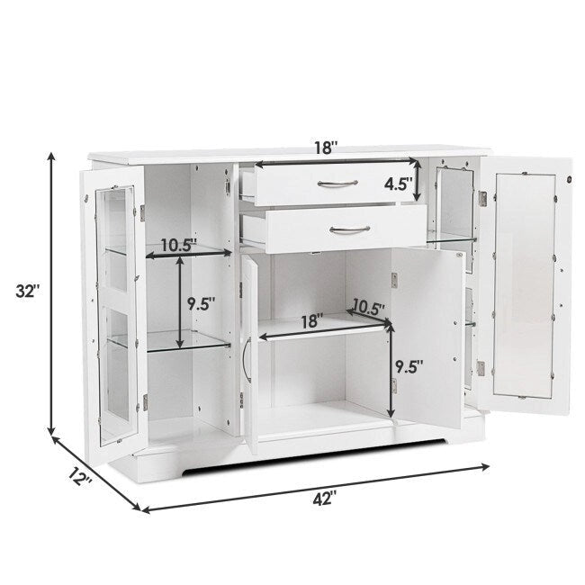 Buffet bas en bois avec portes vitrées – 107 cm (L) x 29 cm (l) x 81 cm (H)