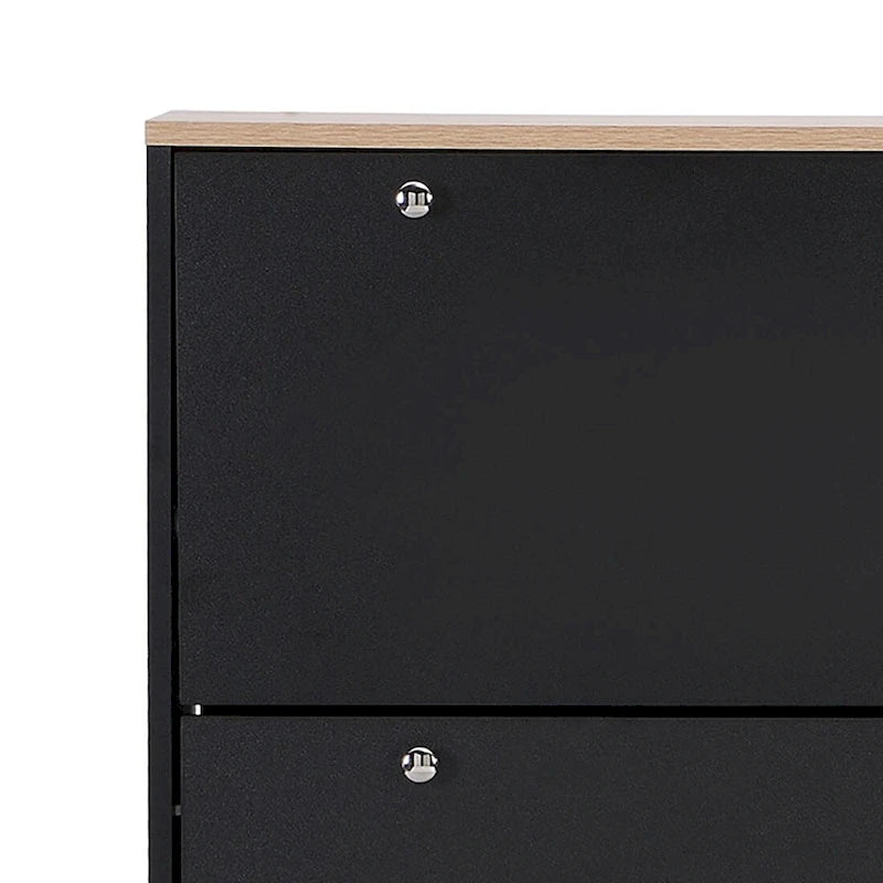 Minimalist Shoe Storage Cabinet with Wood Grain Finished Top Panel