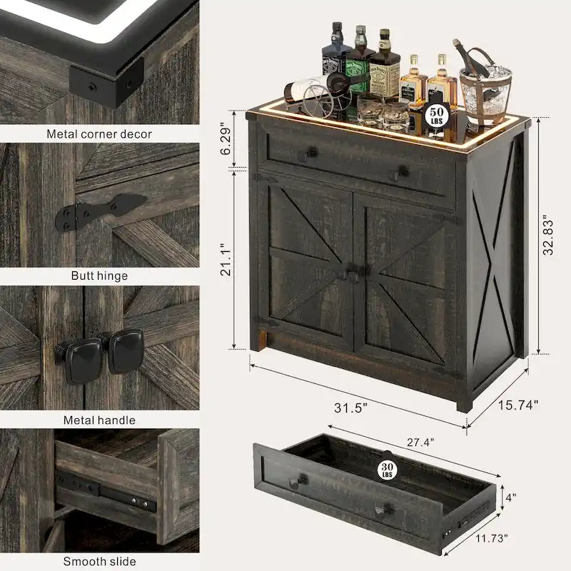 31.5 Wide Sideboard With Led Light - N/A
