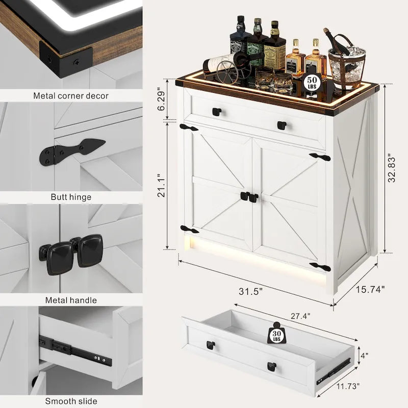 31.5 Wide Sideboard With Led Light - N/A