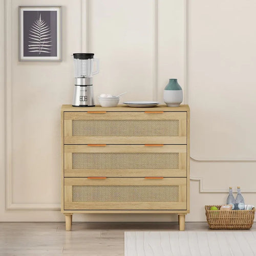 3-Drawers Rattan Storage Cabinet Rattan Drawer - N/A