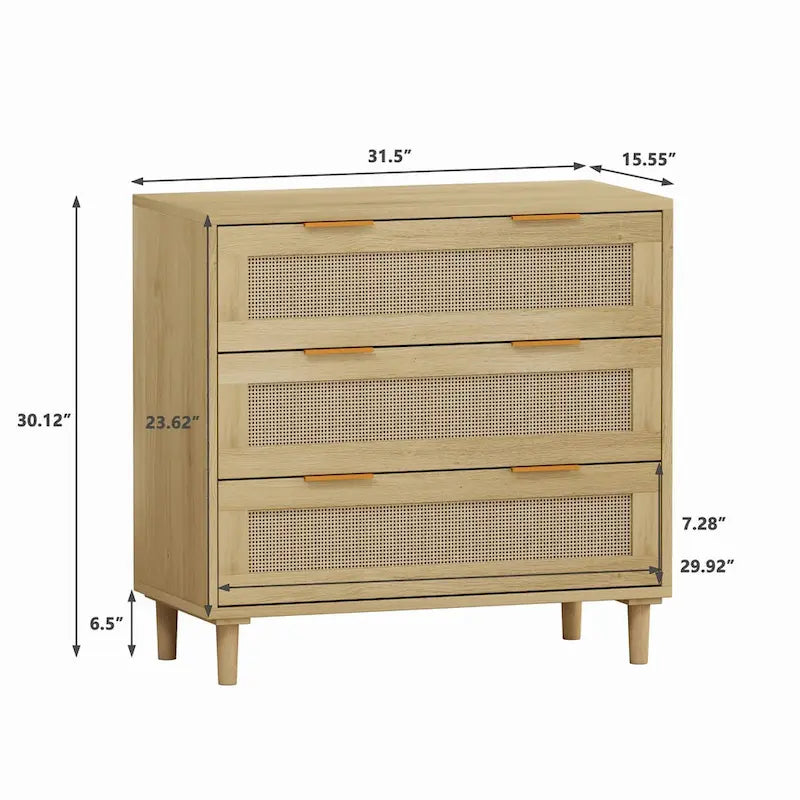 3-Drawers Rattan Storage Cabinet Rattan Drawer - N/A